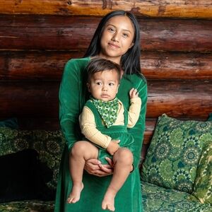 NWT 6-12M Kate Quinn Suspender Bloomer Shorts Mountain Pine Green Velour Cotton